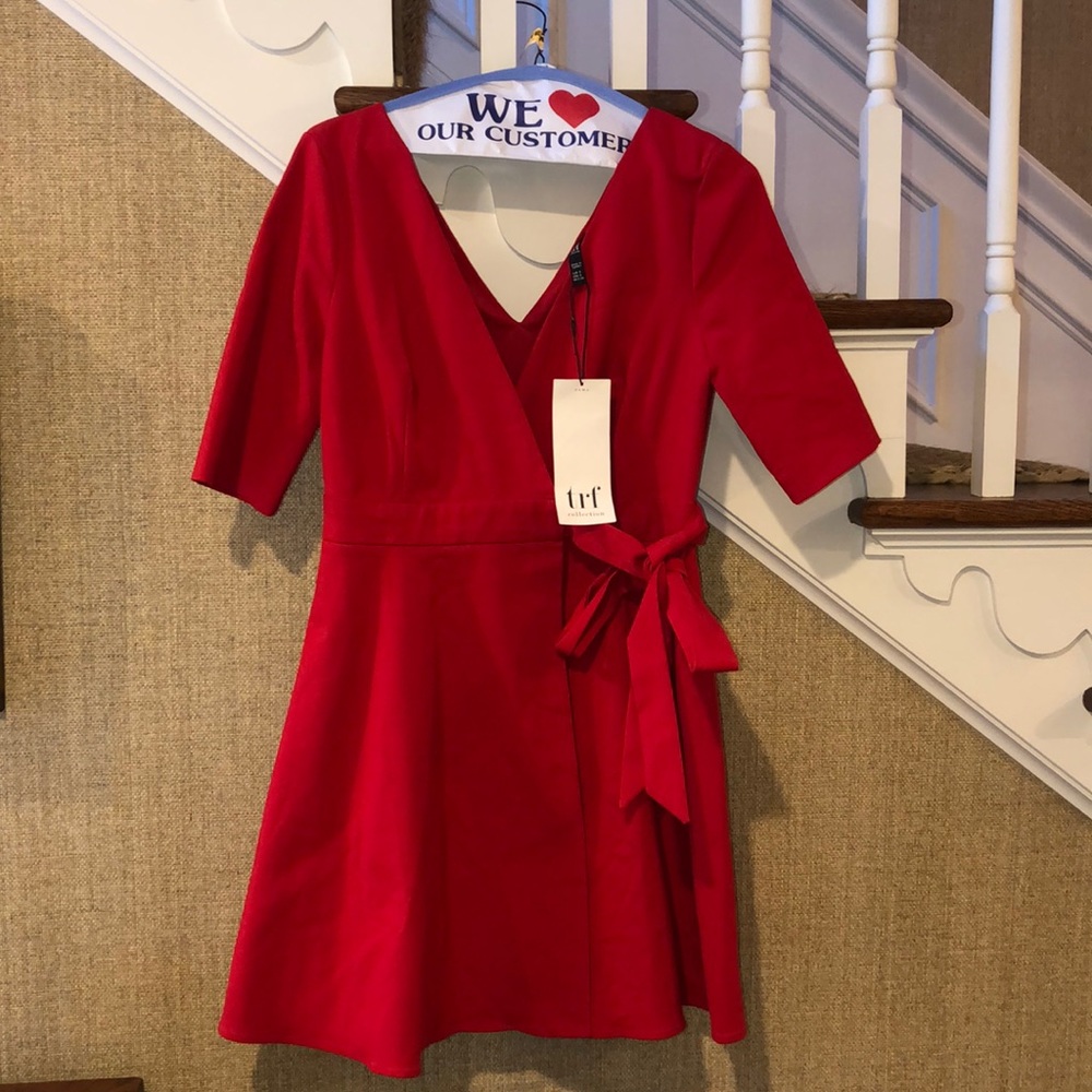 NWT TRF for Zara Size S Red Tie Front Wrap Dress